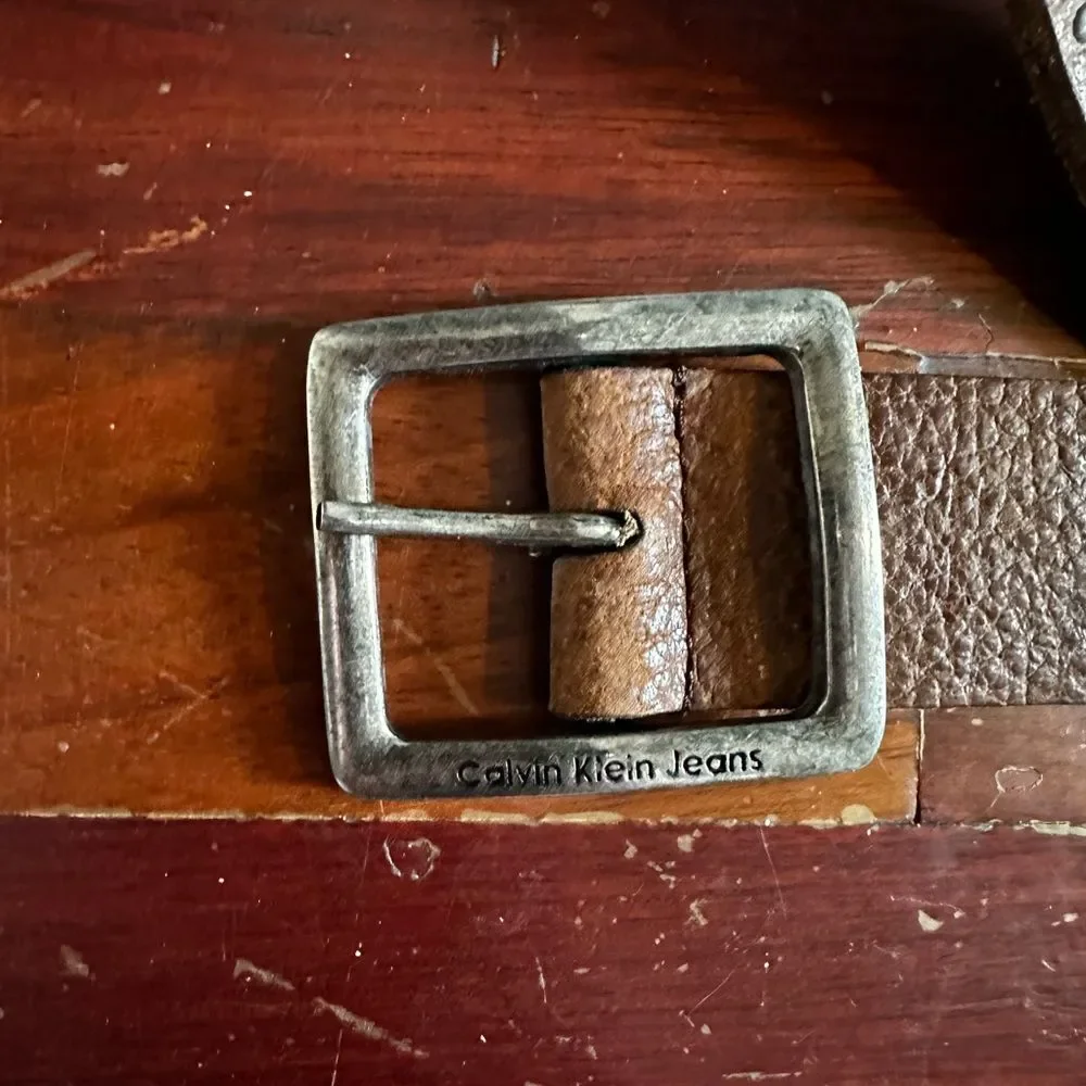 Calvin Klein Jeans Brown Studded Leather Belt Size Large